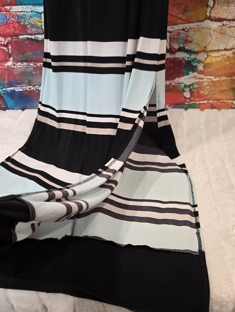 Chaps Blue Tan White Black Striped Halter Maxi Dress Size XS/TP - Picture 6 of 14
